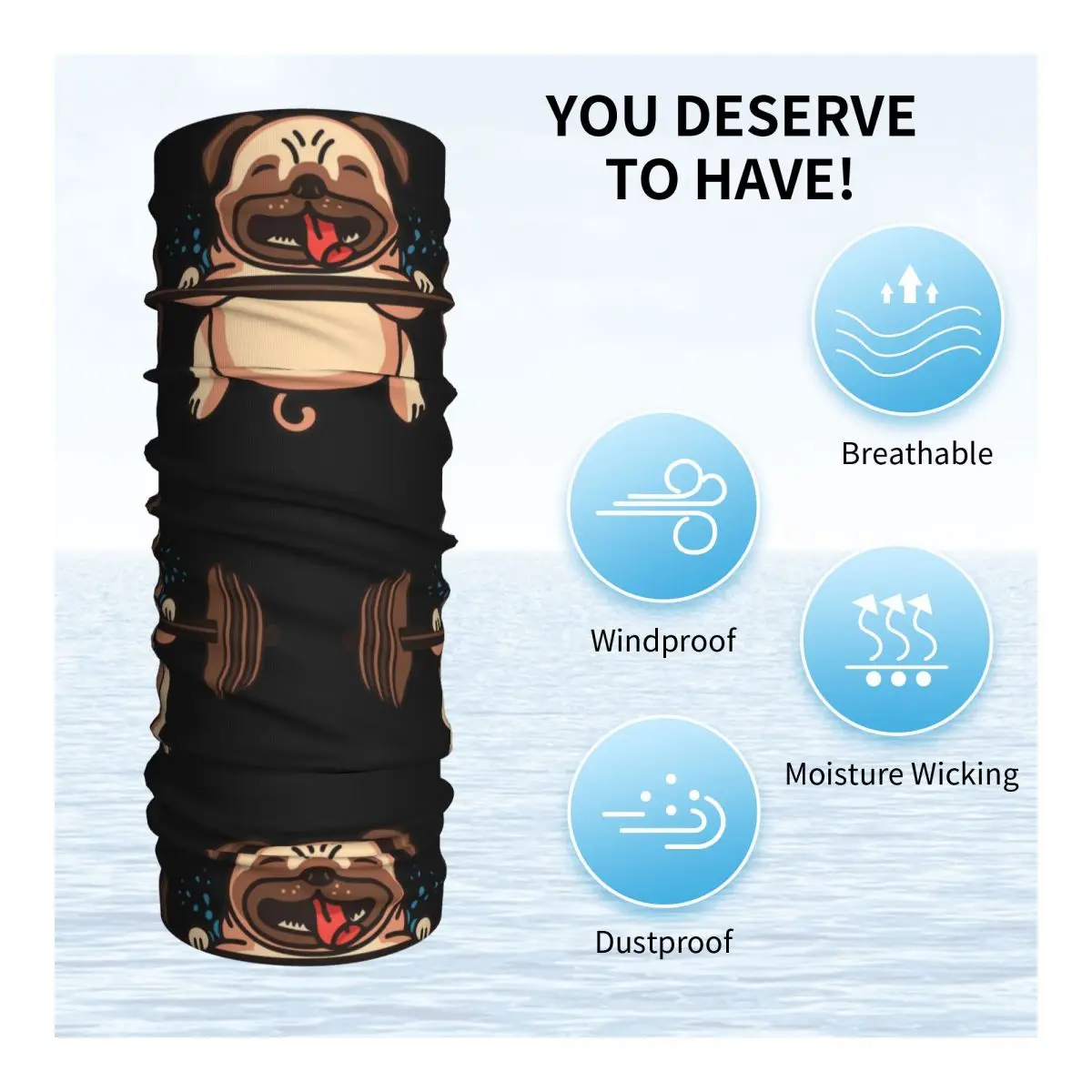 Mops Gewichtheben Hals Gamasche gedruckt Unisex Gesichts maske Schal warmes Stirnband Wandern wind dicht