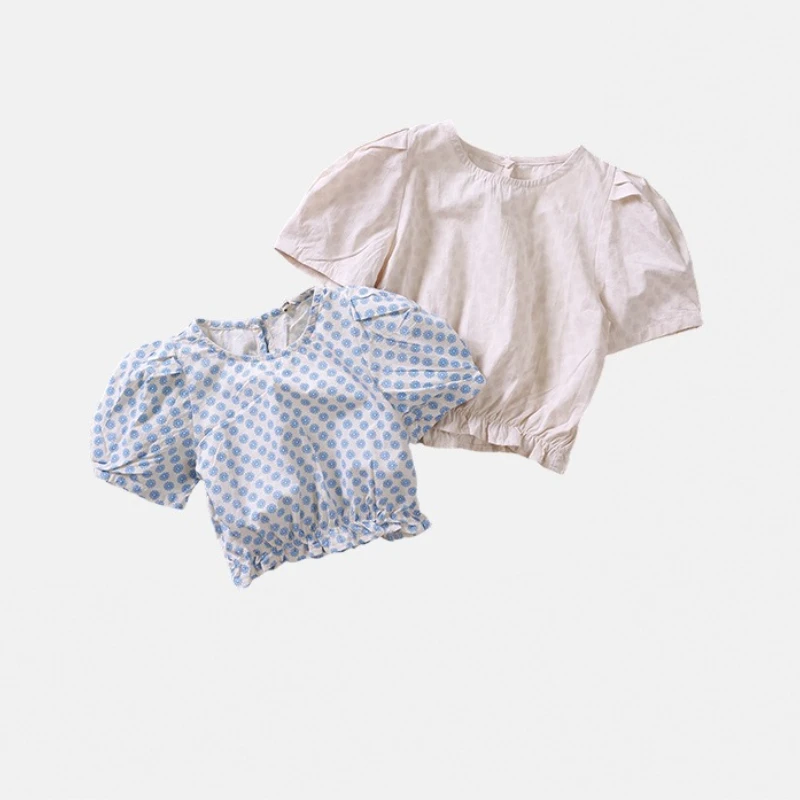 

Summer 2025 New Girls' Trendy Bubble Sleeves with Polka Dot Pattern Short Sleeved T-shirt