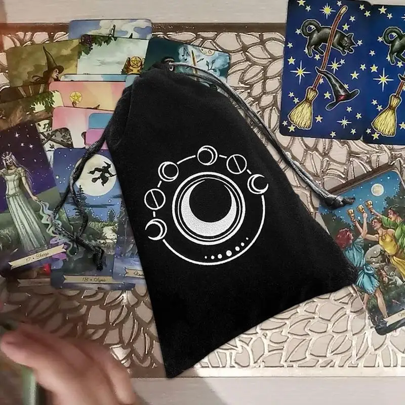 Velvet Tarot Pouch Moon Phase Tarot Dice Bag Tarot Bag Reusable Drawstring Pouch For Oracle Cards Thickened Dice Card Party