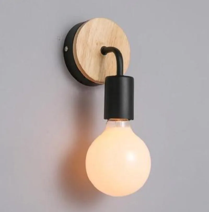 

Fashionable Wrought Iron Minimalist Wall Lamp Vintage Restaurant Bar Corridor Aisle Wood Art Suction Cup Wall Light for Home