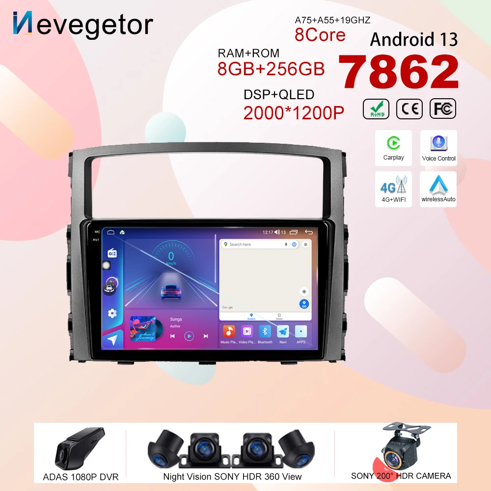 

Android 13 для Mitsubishi Pajero 4 V80 V90 2006-, автомобильный Dvd-радиоприемник, стерео, мультимедийный плеер, GPS-навигация, высокопроизводительный процессор
