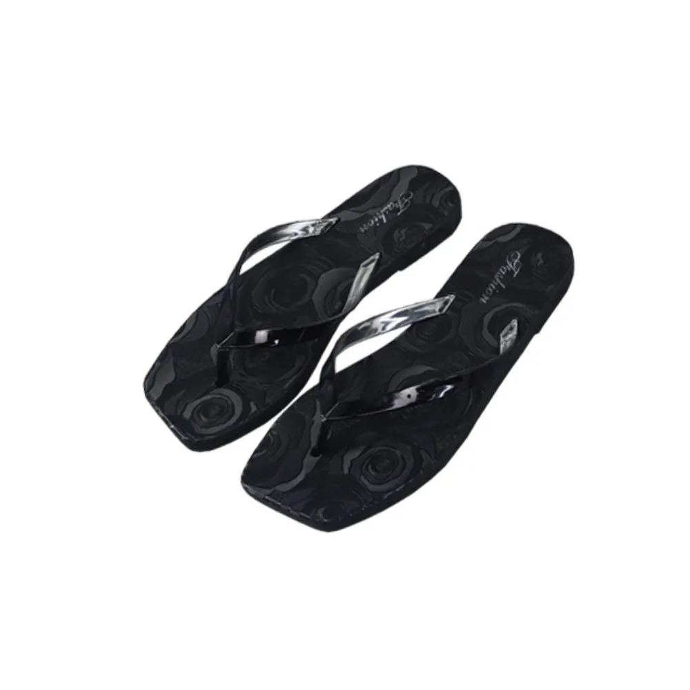 Fashion Anti-slip Shiny Flower Slippers PU Leather Beach Wear Shoes Beach Flip Flops Sweet Soft Sole Summer Slides Sandals Girls