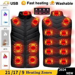 21 Areas Heated Vest Men's New Winter Jacket Usb Graphene Heating Clothes Women's Ski Camping Waterproof Thick Sleeveless Coat