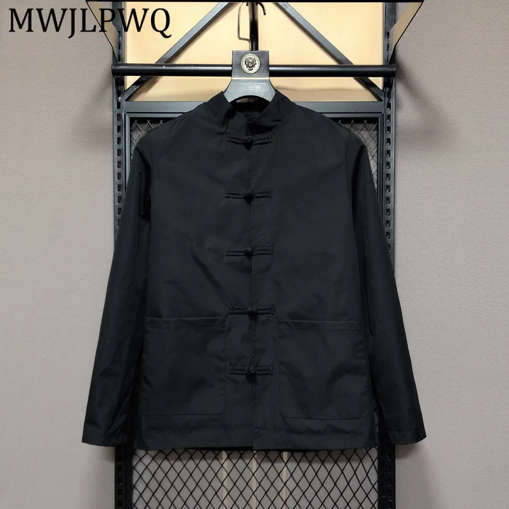 

MWJLPWQ Men's Chinese Style Frog Button Jacket Stand Collar Long Sleeve Casual Coat Mulity Pockets Daily Wear Outerwear 15473