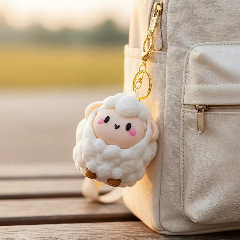 Cute 3D Printed Sheep Fidget Clicker Keychain Non-Toxic Stress Relief Toy for Purse Charm Teen Birthday Gift