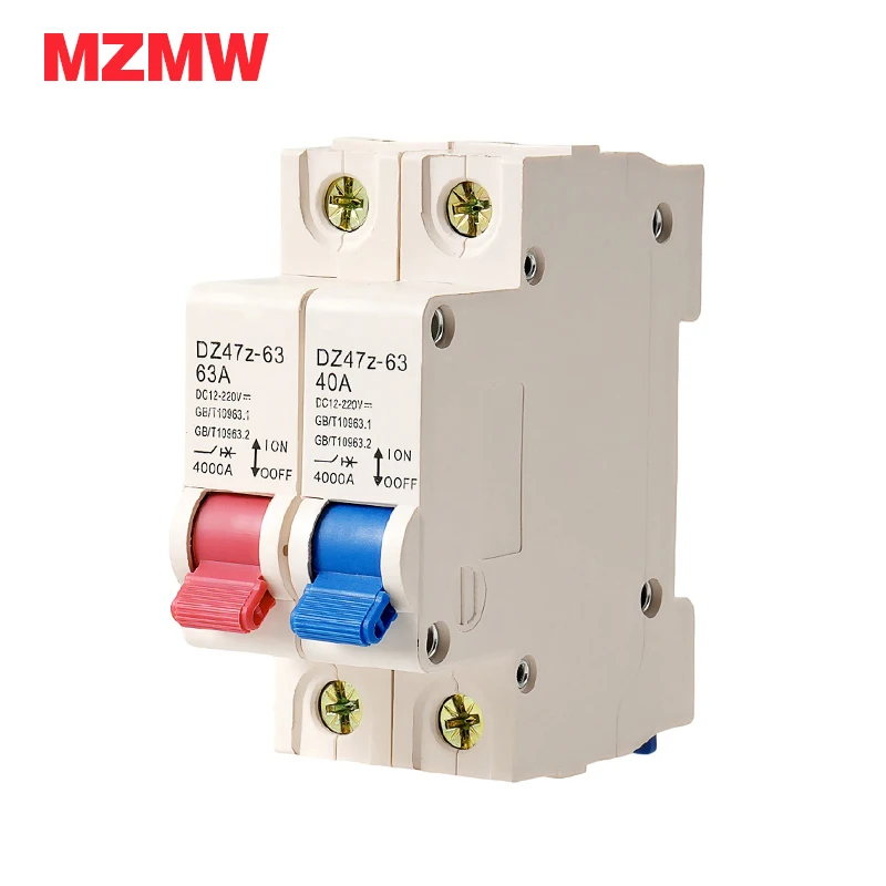 MZMW DZ47 32A 40A 63A 12V-220V Din Rail DC MCB Mini Circuit Breaker Battery Car Protector Electric Vehicle Motorcycle Air Switch