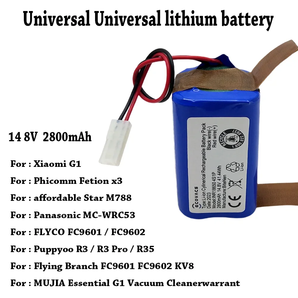 

2025 New 4S1P 14.4V li-ion battery pack 2800mAh, for Xiaomi Mi robot vacuum MOP Essential G1 MJSTG1, SKV4136GL H18650CH R30 R35