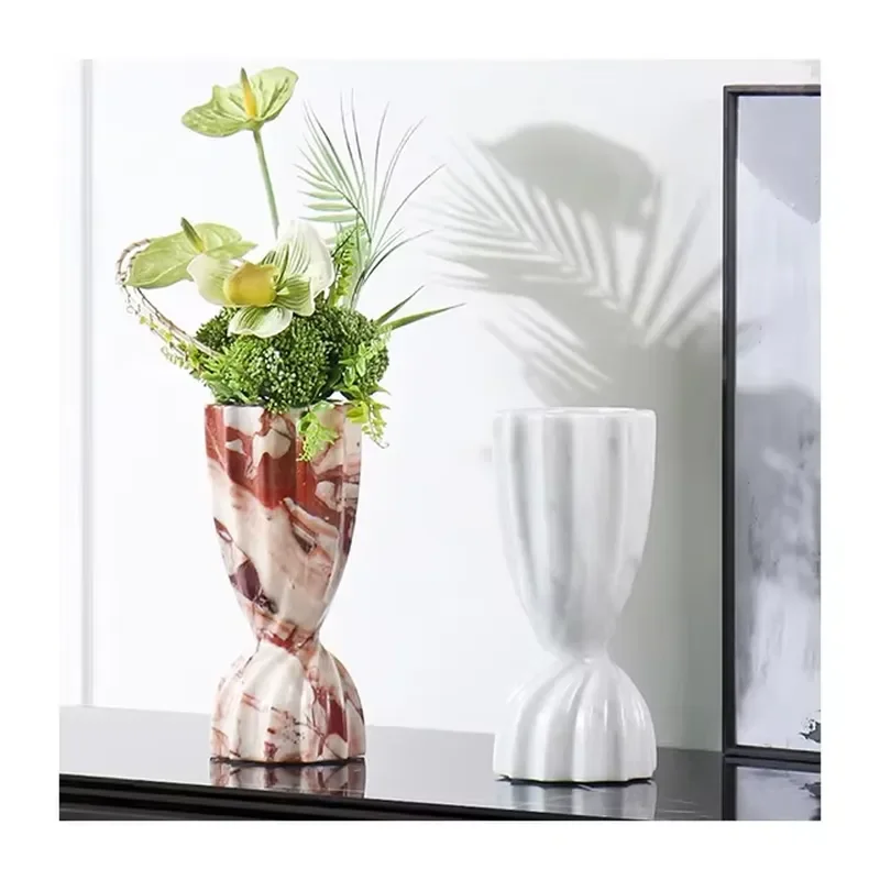 Large Tall Natural Marble Vase Modern Nordic Polished Stone Pot for Home Hotel Decor Concrete Style Flower Holder Interior