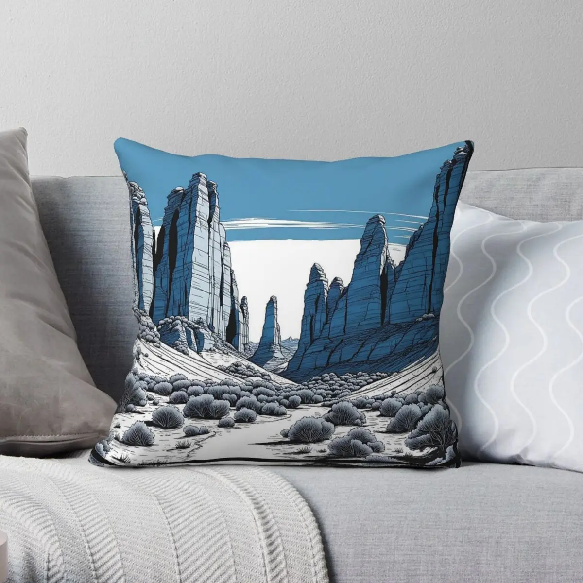 Utah Arches National Park Blue Tones Square Pillowcase Polyester Linen Velvet Printed Decorative Pillow Home Cushion Case 45x45