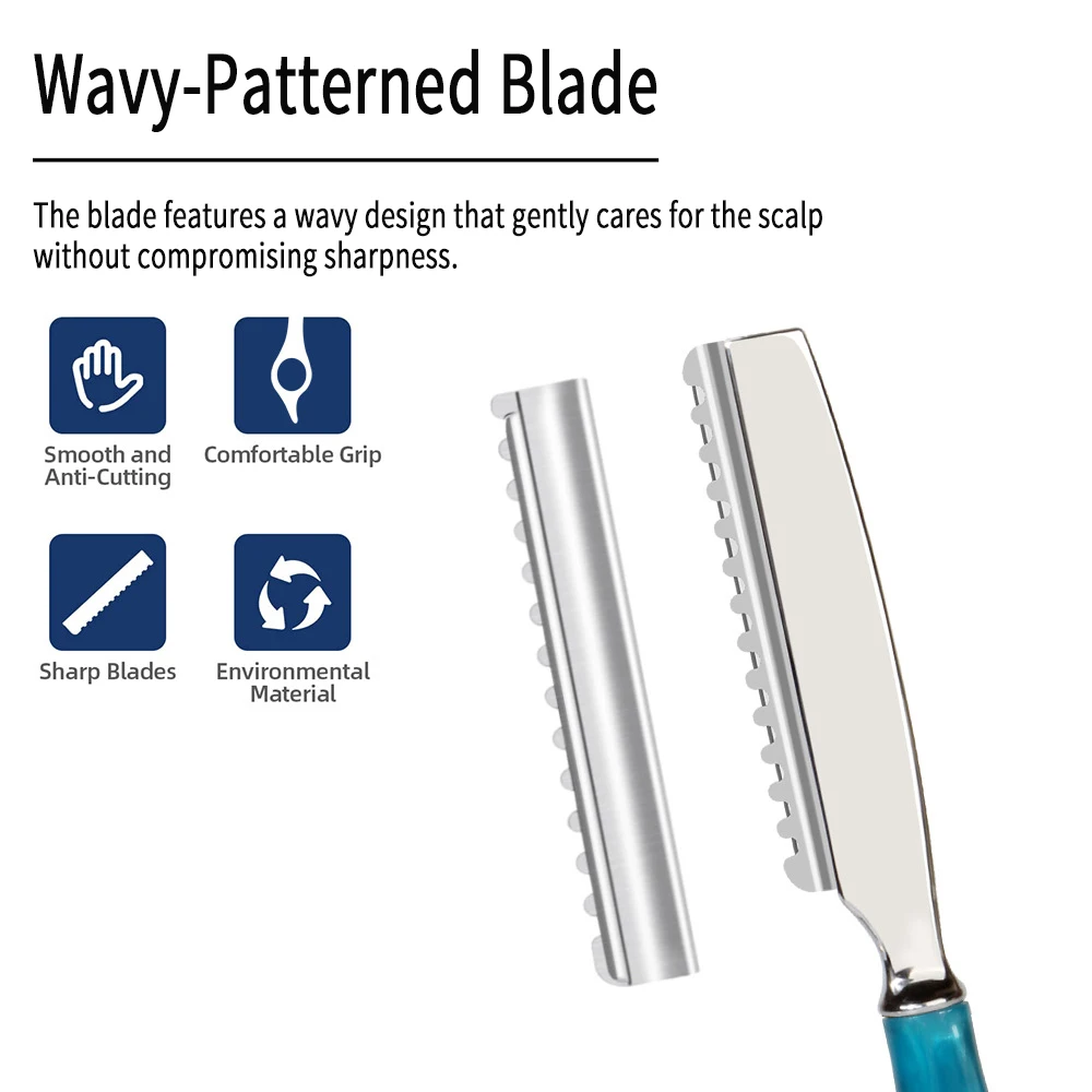 Pro Hair Thinner Razors Kit Include Spinning Hair Brush Comb, Wood Ring Handle Barber Haircut Thinning Razor Holder With Blades