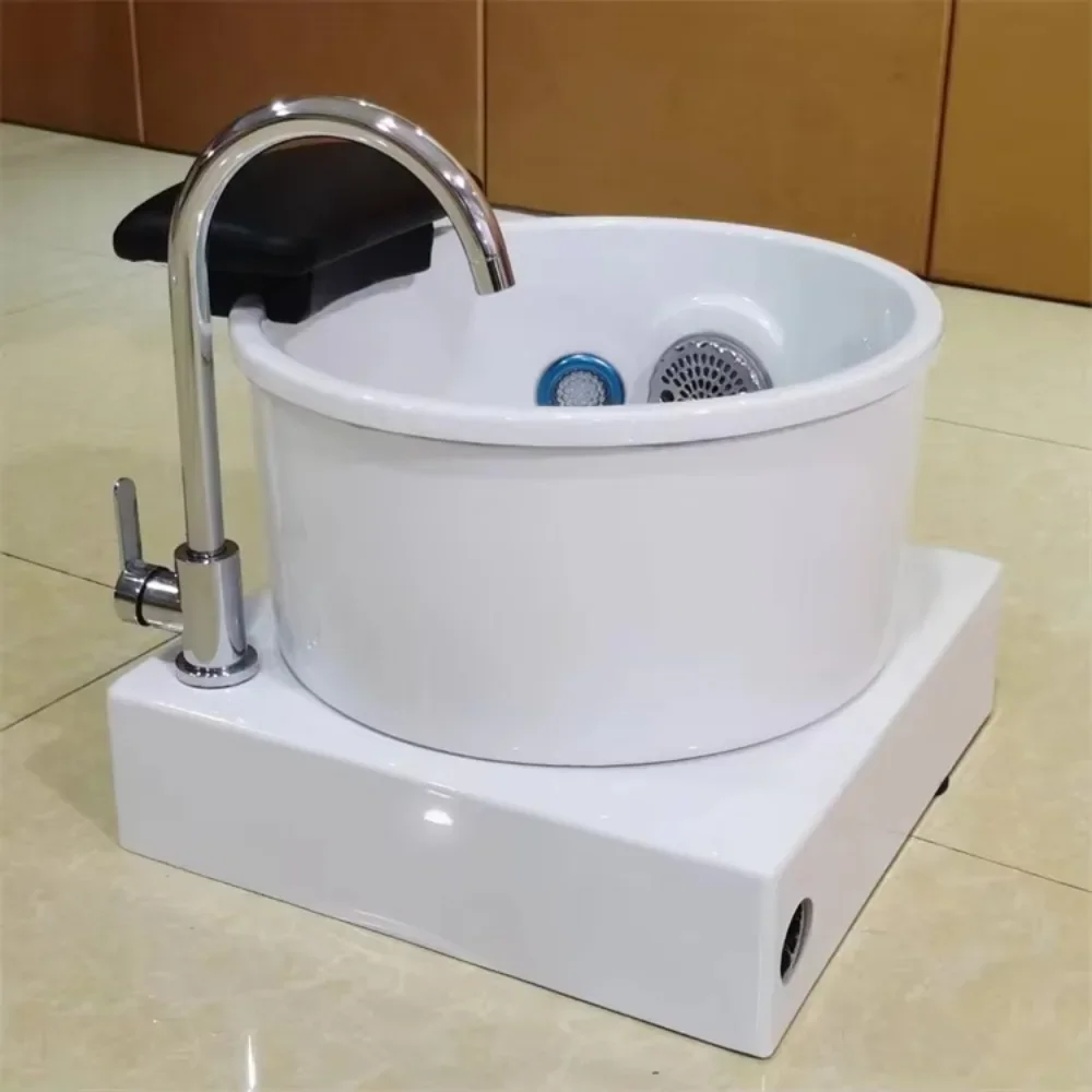 manufacturer beauty salon modern white foot spa massage pedicure bowl LED light sink with platform for sale