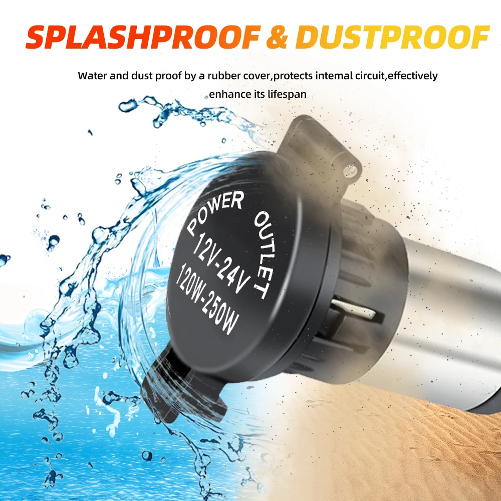 Car Cigarette Lighter Universal Socket Adapter Portable Power Outlet 12V-24V 120W-250W For Car Truck Motorcycle Boat