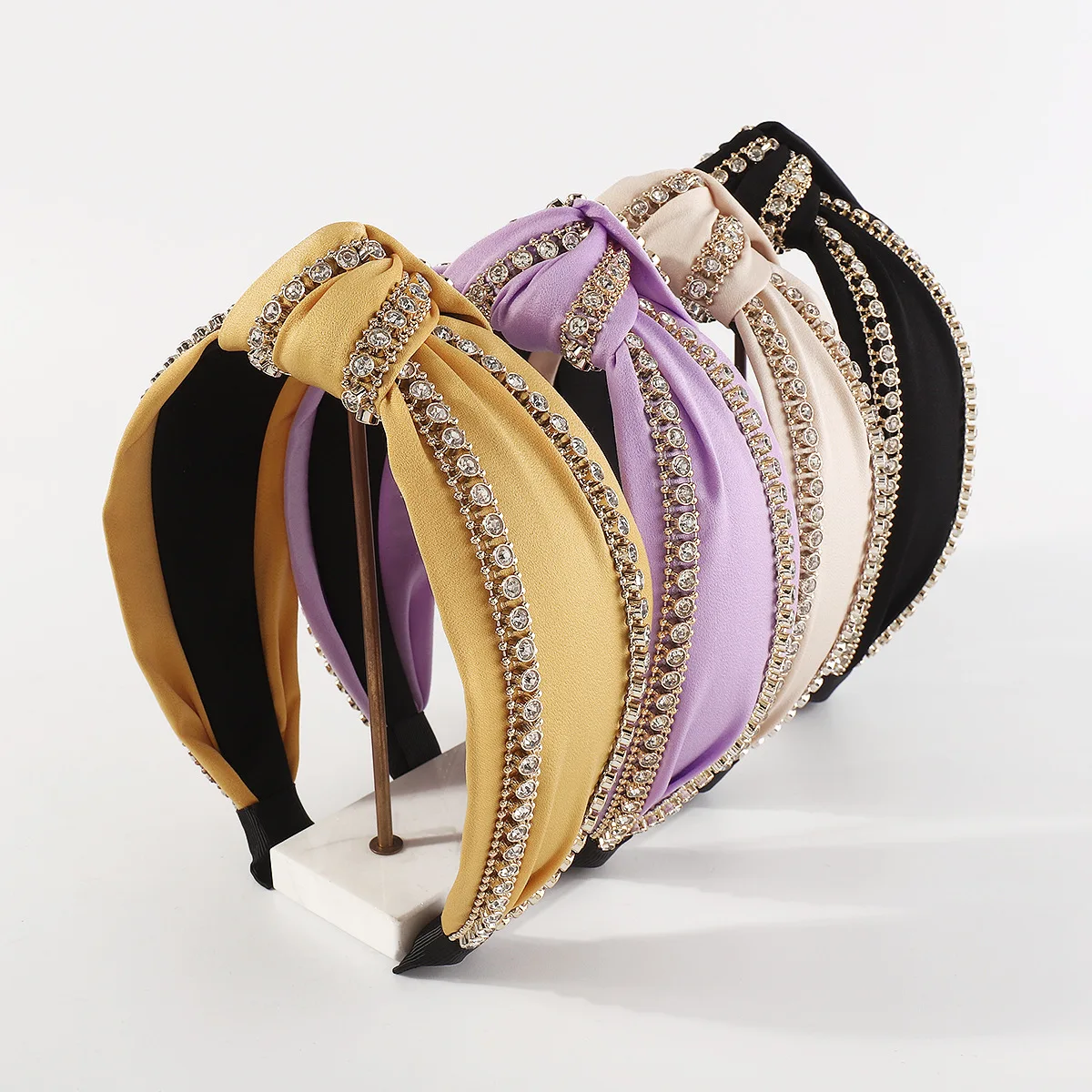 

European and American Fashion Knotted Hair Hoop Handmade Chain Diamond Wide Headband