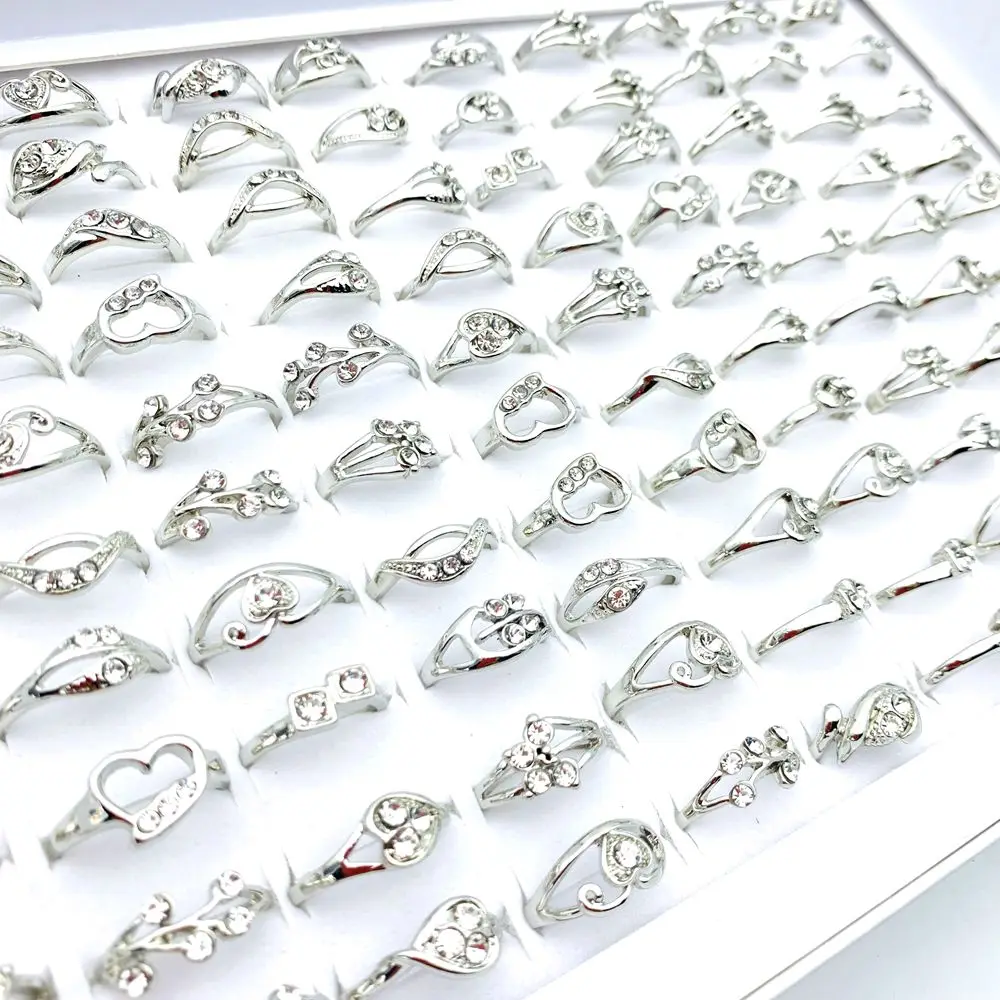 30pcs Rings For Women Silver Color Sparkling Rhinestone Mix Patterns Fashion Jewelry Set