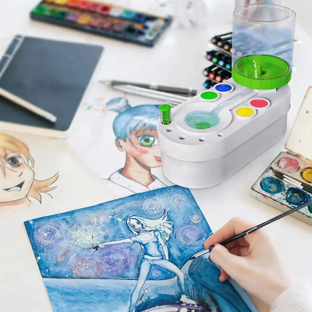 1Pc Portable Automatic Brush Cleaning Device Designed for Watercolor And Acrylic Paints, Ideal for Artists, Student Drawing Tool
