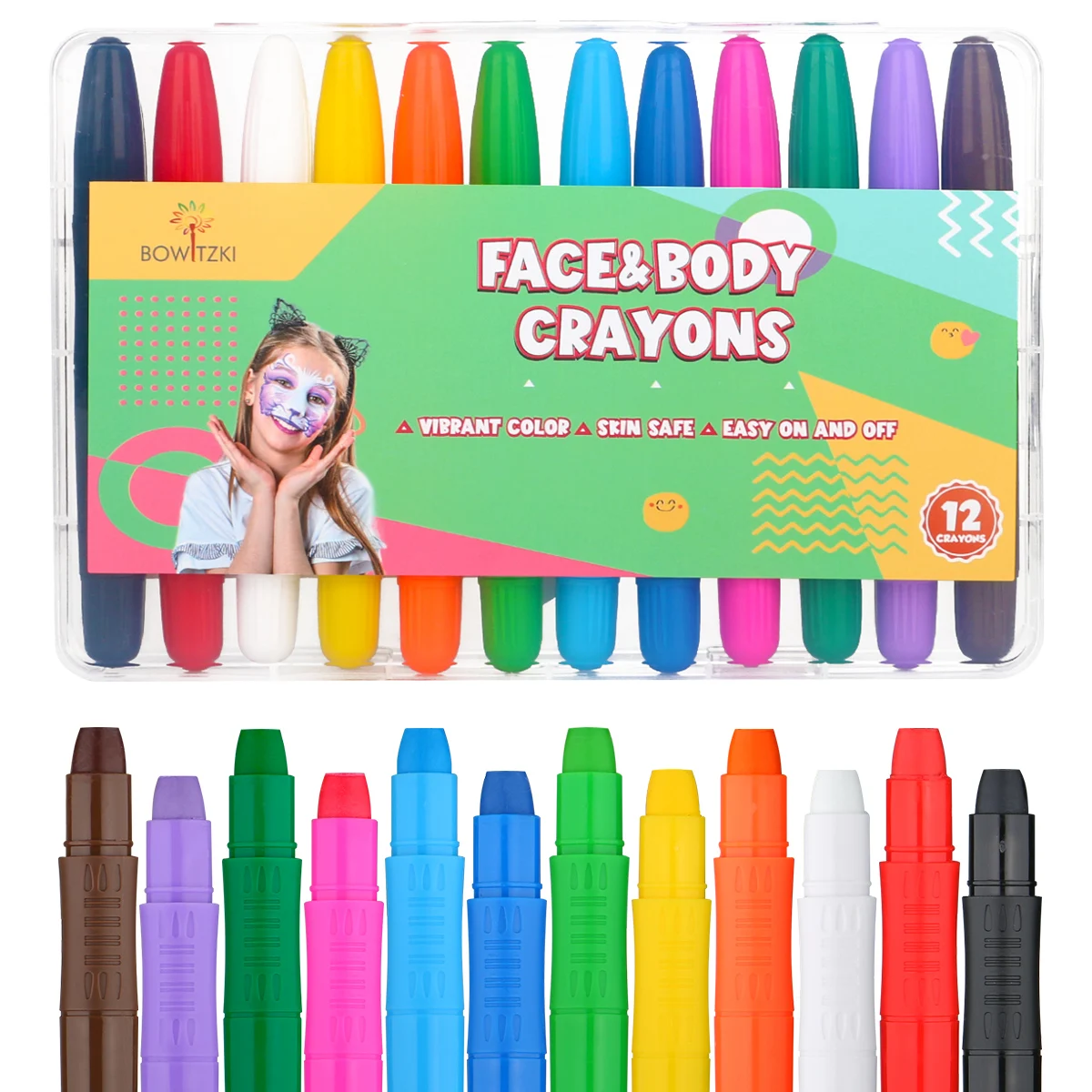 

12Pcs Kids Face Paint Pen Easy Washable Face Body Painting Crayons Halloween Makeup Water Soluble Color Stick facial Paint Pen ﻿