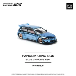 Pop Race 1:64 PANDEM CIVIC EG6 - BLUE CHROME Diecast Model Car