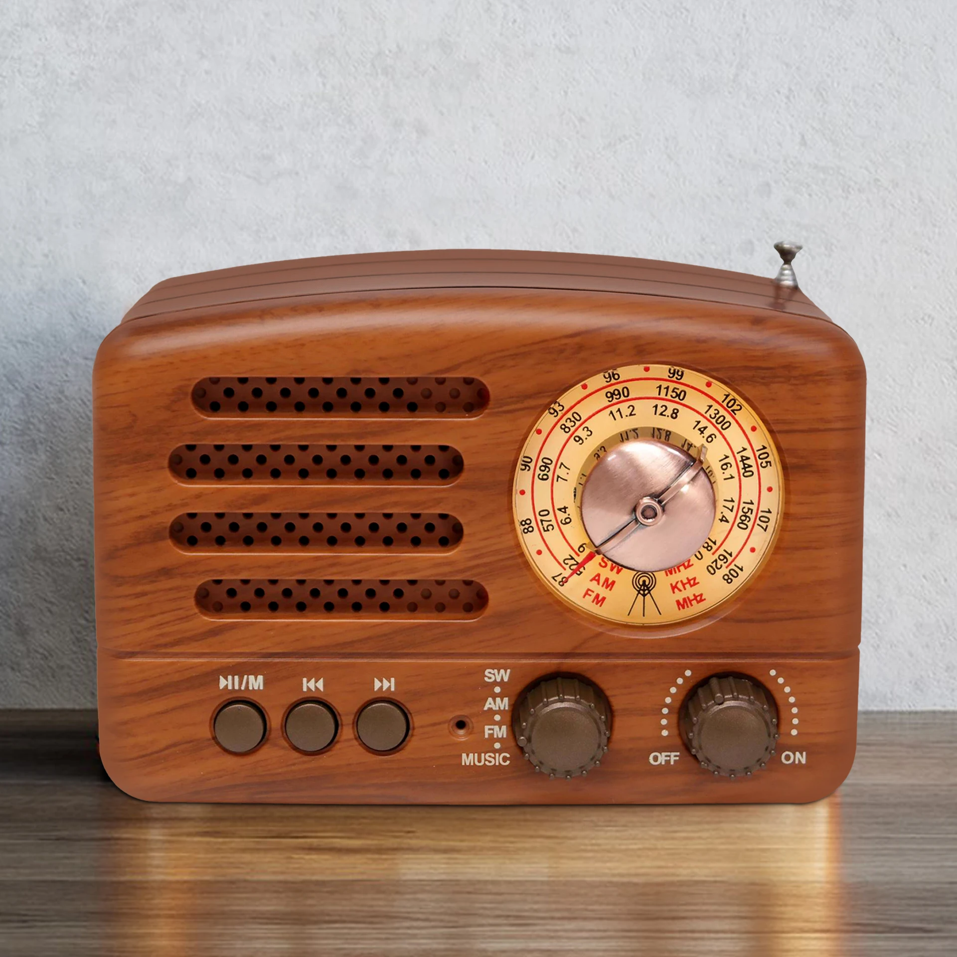 

Classical Retro FM AM Radio Desktop Receiver Rechargeable Portable MP3 Radios Stereo 3W Bluetooth Speaker AUX USB