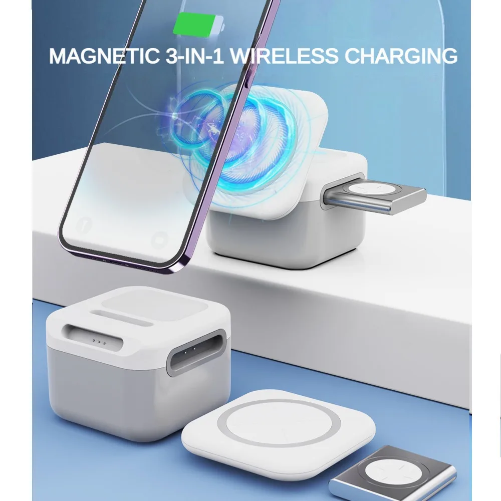 

New Compact 3 In 1 Suitable for Apple 13 14 Mobile Phones, Watch Headphones, Magnetic Suction Wireless Fast Charging Chargers