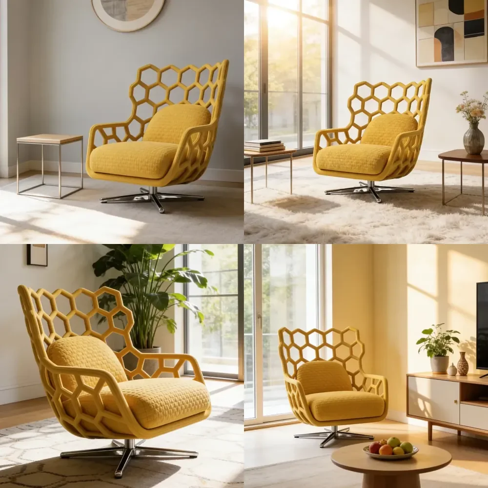 2026 Modern Yellow Honeycomb Accent Chair for Living Room Swivel Geometric Hollow Out Armchair Nordic Single Sofa