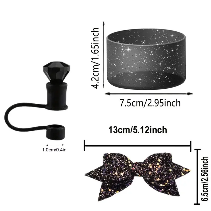 5pcs Accessories Set for Stanley 30oz 40oz Tumbler Cup Including 10mm Diamond Straw Cover Topper Bow Ties Initial Sticker
