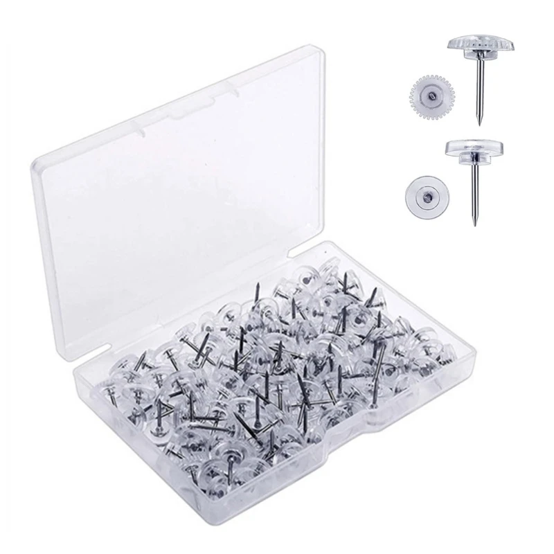 50/100/150PCS Gear-shape Pushpin Map Pin Push Pins for Cork Board, Clear Sewing Pin with Box for Fabric Sewing L41E