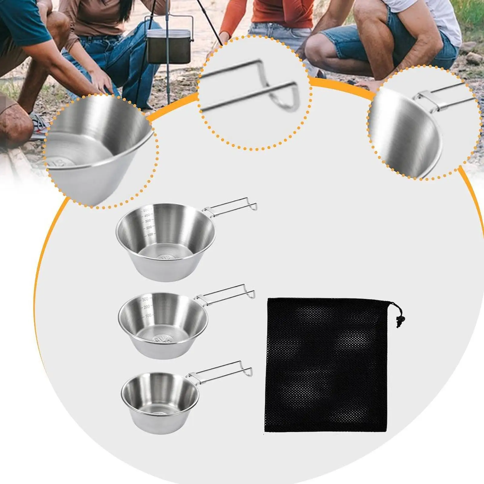 アウトドアでの食事や料理に最適なステンレス製キャンプボウル3個セット