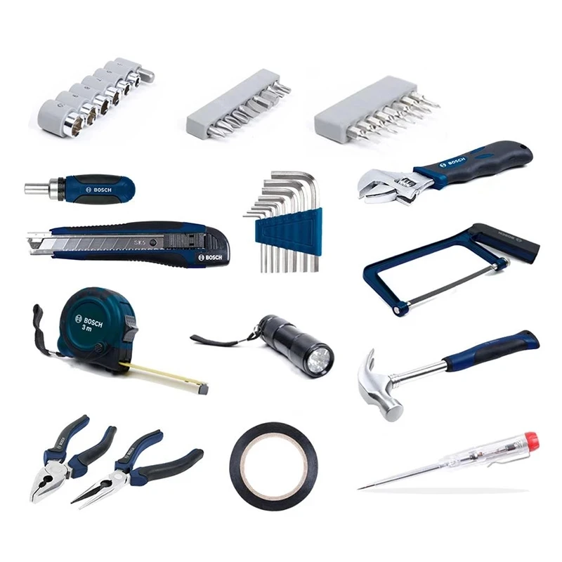 عدة أدوات يدوية متعددة الوظائف من BOSCH طقم أدوات إصلاح منزلية طقم أدوات النجارة طقم معدات يدوية متعددة الاستعمالات مع صندوق #5