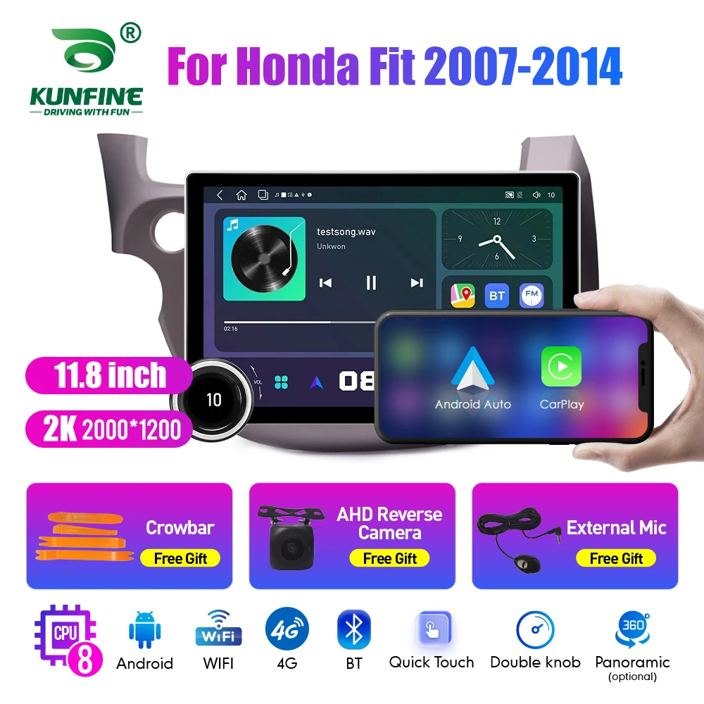 11.8 Inch 2K Double Knobs 2 Din Car Radio For Honda fit 2007-2014 Car Radio DVD Multimedia Video Player Android Auto Carplay