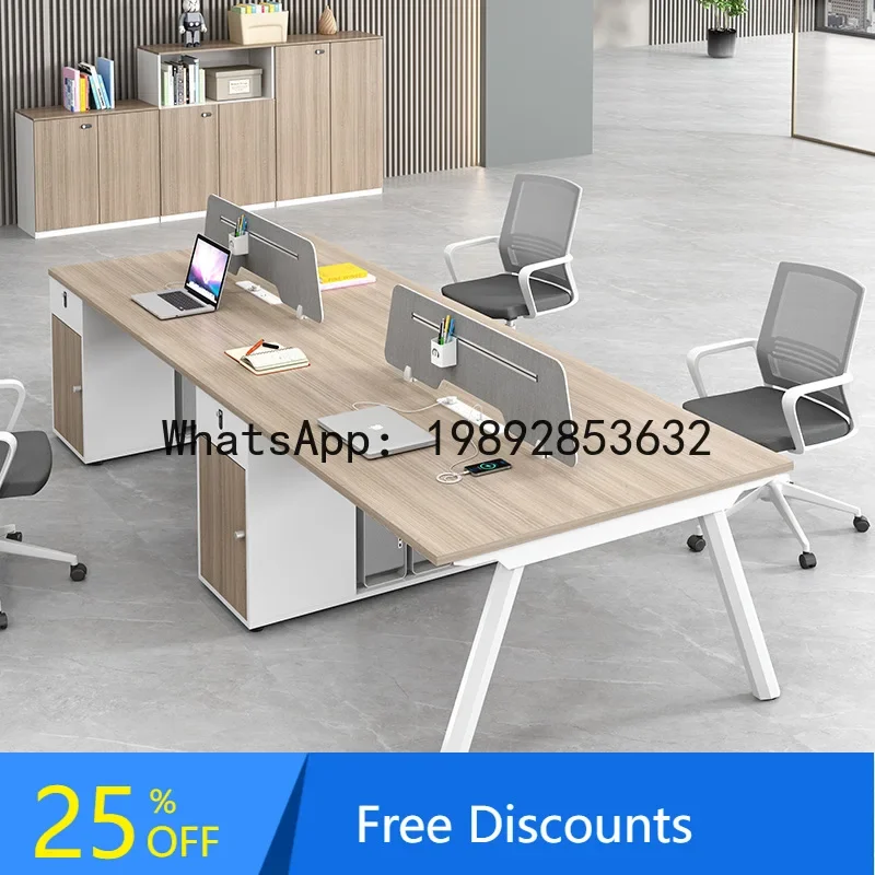 T2-27  Office Desk and Chair Set for 4-6 People, Simple Modern Computer Desk with Screen, Employee Card Seat