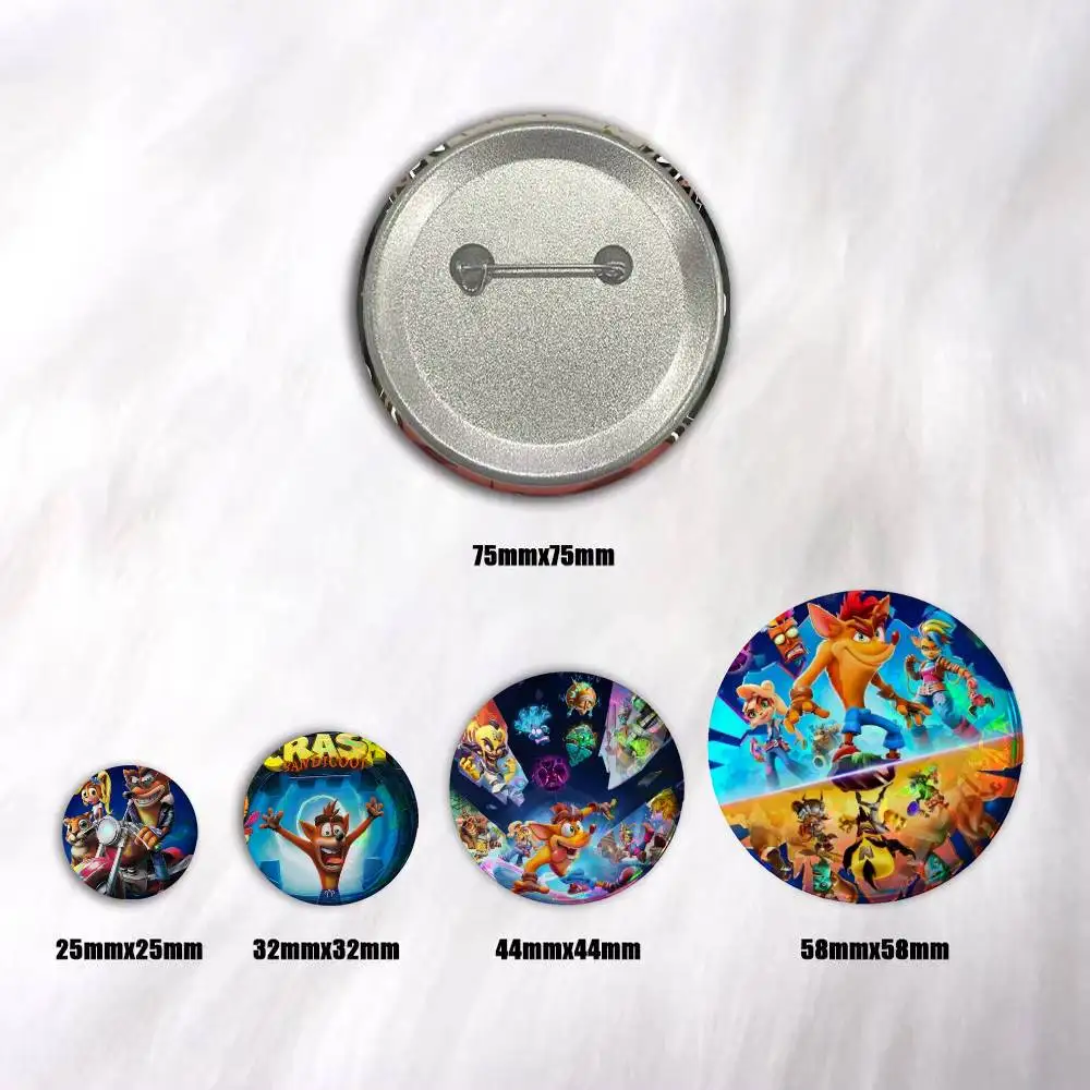 C-Crash Bandicoot Video Game Badge Tinplate Meme Round Brooch For Hat Bag Creative Lapel Jewelry Accessories Gifts