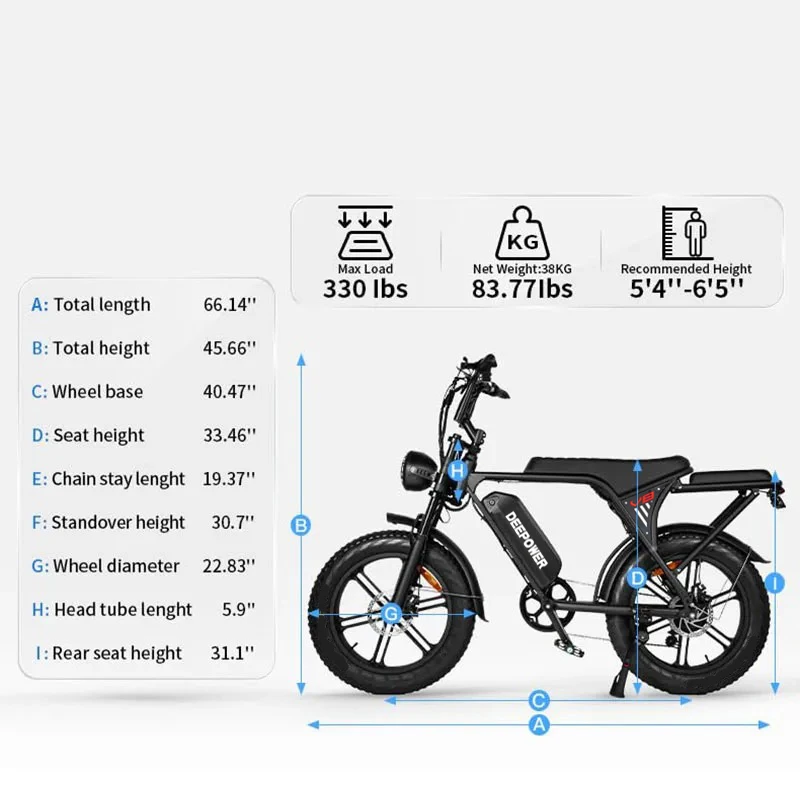 DEEPOWER V8 Mountain Motorcycle 1000W 48V 25AH Electric Bike  Adult EBIKE 20 Inch Thick Tire Off-Road Folding Electric ebike