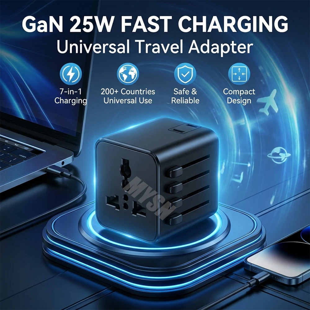 Image of Smartphone-Reiseadapter, Multi-Länder-Konverter-Steckeradapter für Laptops mit 25W Schnellladung, US UK EU AU 3C2U Mehrfachsteckdosen, tragbarer globaler Reiseadapter, internationaler Stromwandler für