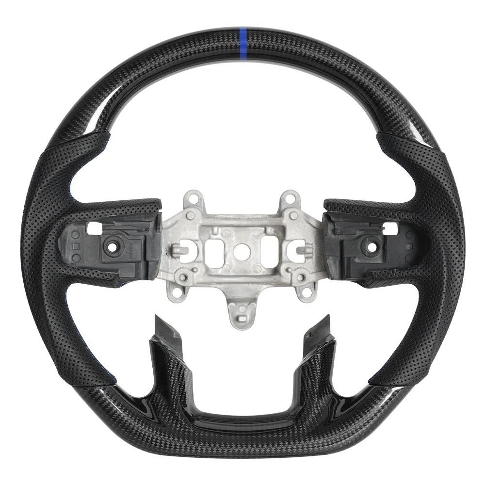 Echt carbon fiber stuurwiel met blauwe stiksels voor Dodge RAM 1500 TRX1500 2018-2024 Gepersteerd lederen race stuurwiel