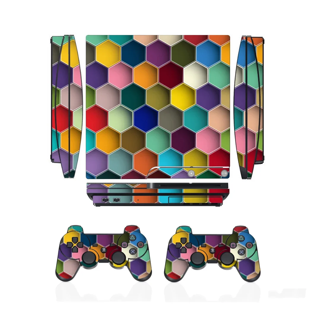 فحص 2360 الفينيل الجلد ملصق حامي لسوني PS3 سليم بلاي ستيشن 3 سليم و 2 ملصقات جلود تحكم