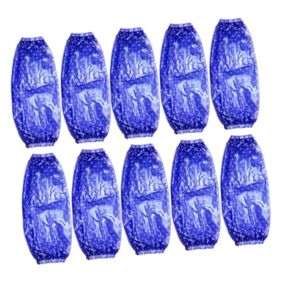 

5 Pairs Waterproof Pvc Arm Sleeve Protectors for Kitchen and Cleaning, Blue Dot Pattern Cooking Oversleeves for Women and Men,