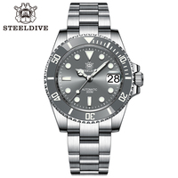 STEELDIVE SD1953 Gray Dial Stainless Steel NH35 Watch Gray Ceramic Bezel 41mm Sapphire Glass 300M Men Dive Watches reloj hombre