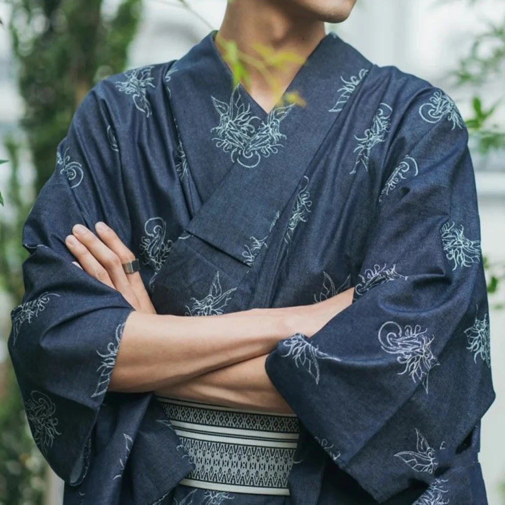 Albornoz tradicional japonés para hombre, traje samurái, Festival de verano, Cosplay, patrón de nube de dragón, no es fácil de arrugar, traje Kimono