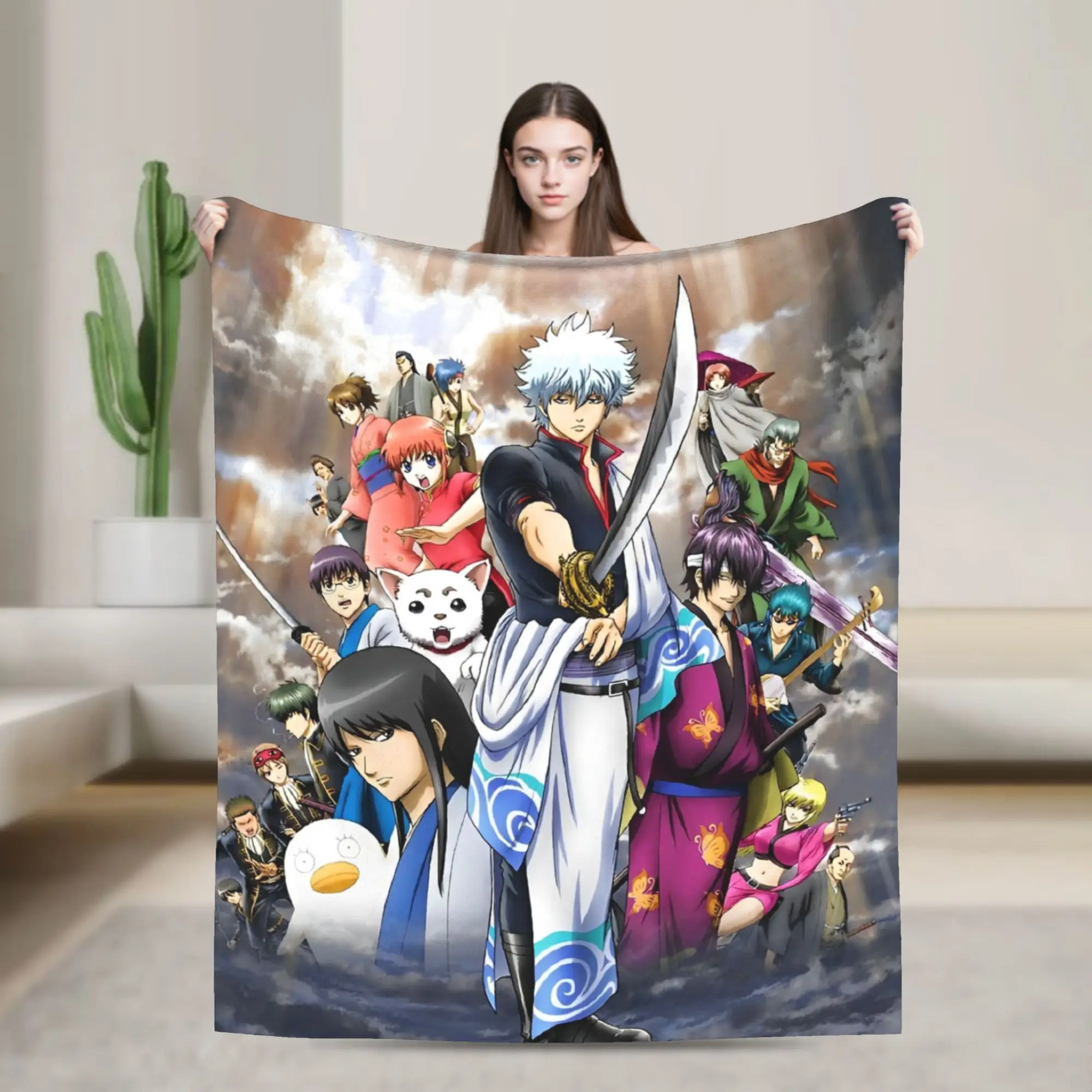 Gintamas Science Fiction Comedy Fuzzy Blankets  Funny Throw Blankets for  Sofa Bedding Lounge 150*125cm Quilt,