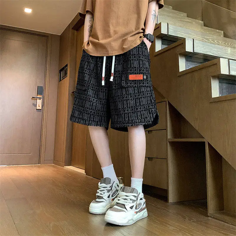 

Printed Shorts Men's Trendy Embroidered Logo Loose Five-Quarter Casual Summer Workwear Sports Shorts Youth Fitness Polyester ...
