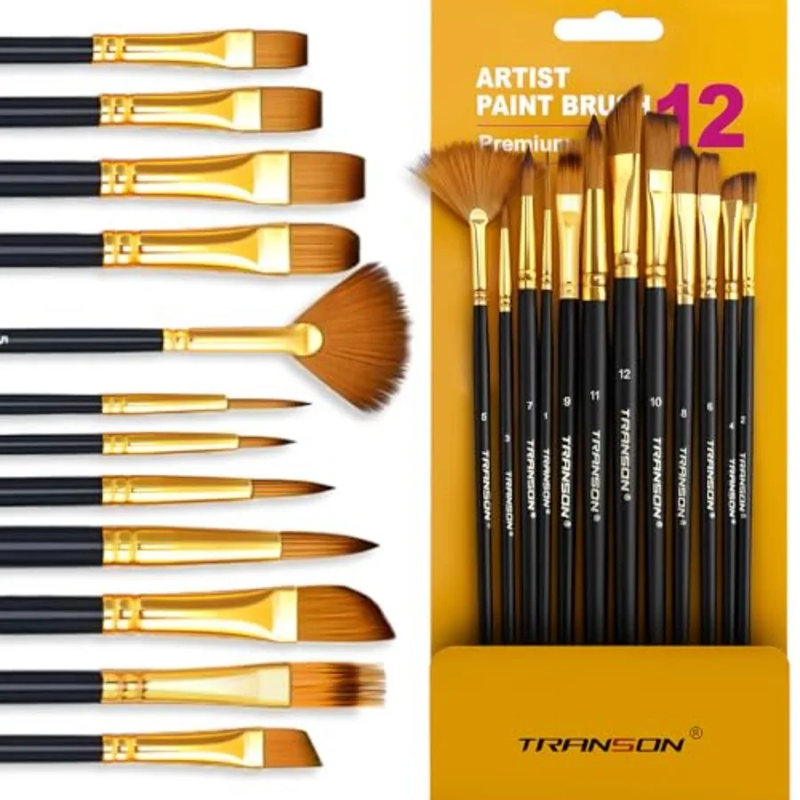 

Art Painting Brush Assorted Set of 12 for Acrylic Watercolor Gouache Hobby Painting