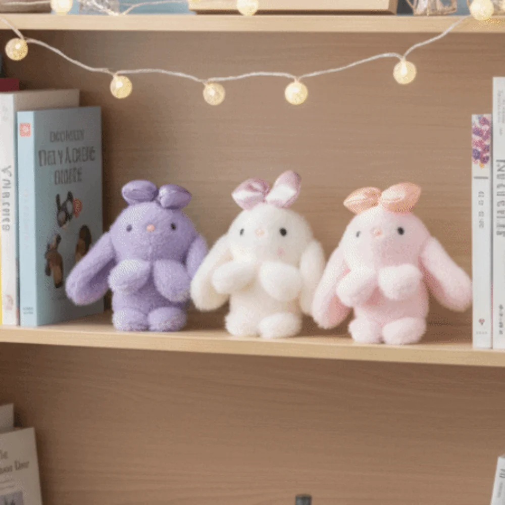 Kawaii Style PP Cotton Bow Bunny Keychain Lifelike Kawaii Bunny Ornaments 16cm Stuffed Animal Bow Bunny Keyrings Accessories