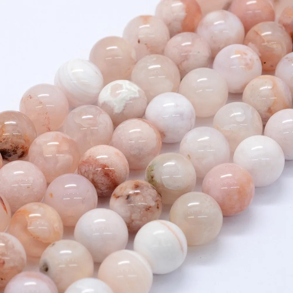 PandaHall 1 Strang Natürliche Kirschblüten-Achat Runde Perlen, Verschiedene Größen 10mm 12mm 14mm für Halsketten Armbänder Schmuckherstellung – Detail 3