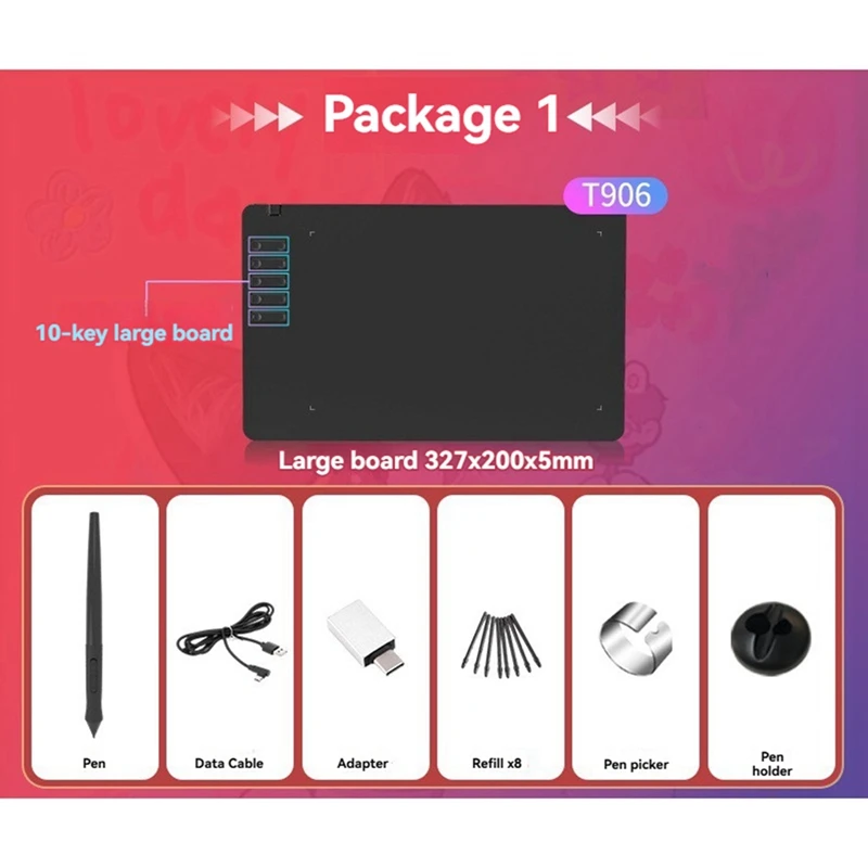 Graphics Drawing Tablet Ultra-Thin Art Tablet 10 Express Keys with 20 Pen Nibs 8192 Levels Pressure for Drawing Writing-ABHG