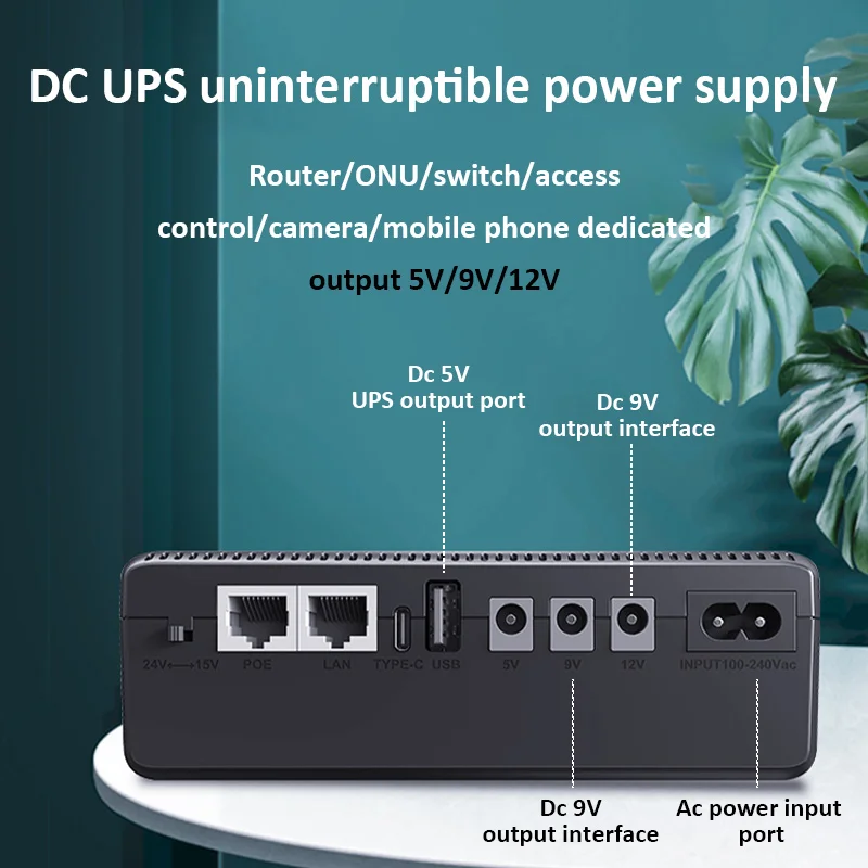 DC UPS Battery Backup Output 5V 9V 12V Output Uninterruptible Power Supply UPS Battery Backup EU/US Plug for Router Monitoring