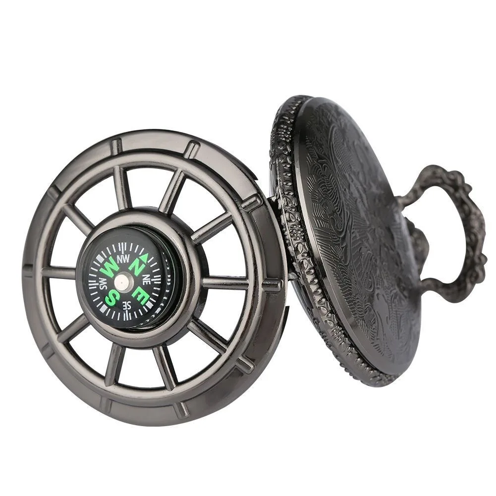 10 قطعة/الوحدة تصميم خمر الهيكل العظمي الجوف ساعة الجيب الأسود النجوم جولة الهاتفي العتيقة قلادة ساعة الرجعية هدايا الرجال النساء