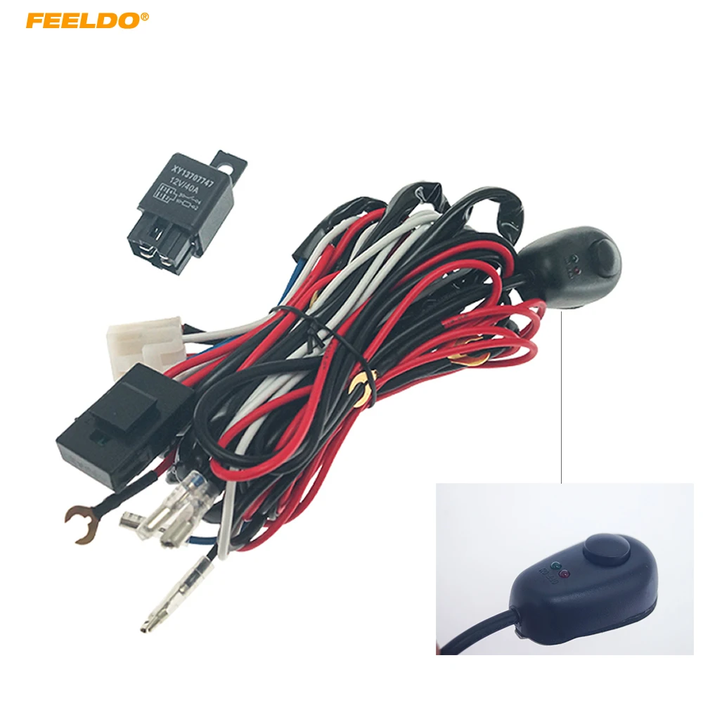 

FEELDO Car Auto Light Wiring Harness Cable H1 LED Headlight Fog Lamp Bulb With Automotive Relay & Switch Connector Adapter #6979