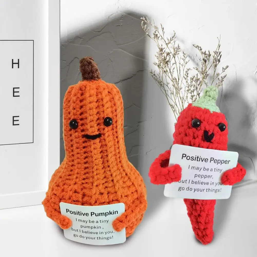 Confidence-boosting Doll Woolen Pumpkin Chilli Crochet Handmade Doll Pendant Office Desk Decor Feel-good Knitted Toy Gift