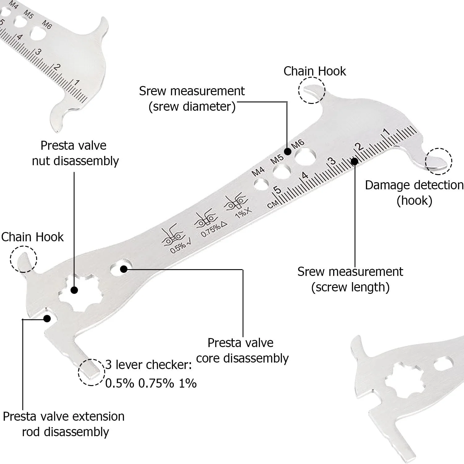 Bicycle Chain Checker - Chain Wear Indicator, Stainless Steel Bike Link Plier Chain Measuring Ruler Tool Bike Parts Repair Kit f