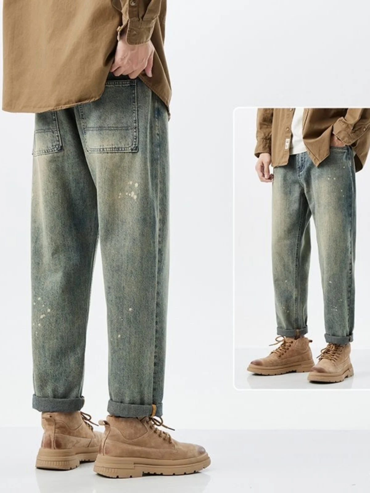 

American Retro Men's Jeans Casual High Street Autumn New Lightweight Loose Large Size Straight Casual Long Pants